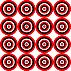 Mosaico de múltiples círculos rojos, blancos y negros sobre fondo trasparente