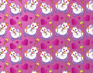seamless pattern with cats  and hearts, vector illustration