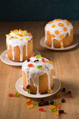 Easter cakes with sweets and kumquat