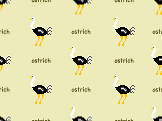 ostrich cartoon character seamless pattern on yellow background.Pixel style