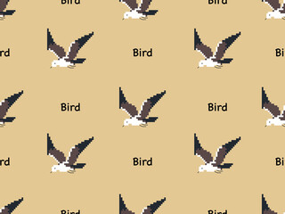 bird cartoon character seamless pattern on  brown background.Pixel style