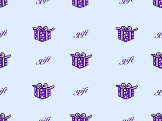 gift cartoon character seamless pattern on blue background.Pixel style
