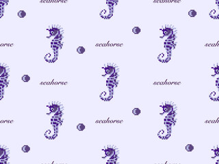 seahorse cartoon character seamless pattern on purple background.Pixel style © Eakkarach