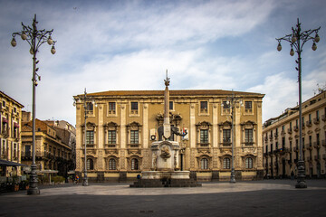 Fototapeta premium piazza duomo, elephant fountain, catania, sicily, italy, europe, early morning
