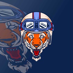 Tiger head roar motorcycle helmet illustration