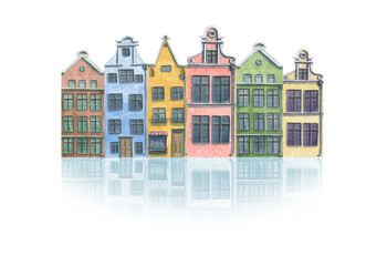 Watercolor illustration of a composition of cute old town houses.