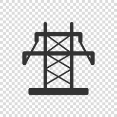 Electric tower icon in flat style. Power station vector illustration on white isolated background. High voltage sign business concept.