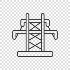 Electric tower icon in flat style. Power station vector illustration on white isolated background. High voltage sign business concept.