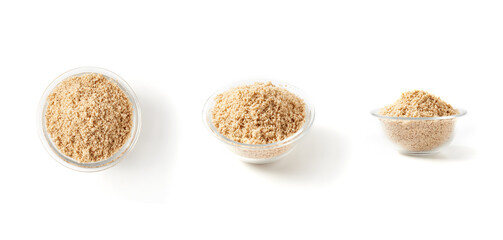 Alternative nut flour. Almond flour. Isolated on white background