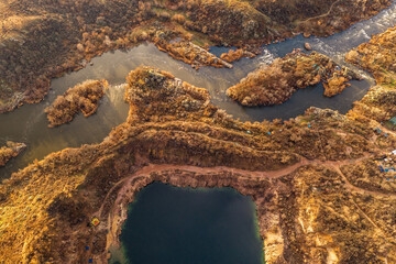 Fototapeta na wymiar View on autumn radon lake landscape in Migeya, Ukraine.