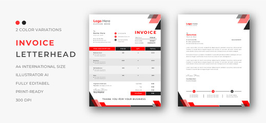 Professional invoice and letterhead design for the corporate office. letterhead, invoice design illustration. Simple and creative modern corporate clean design..