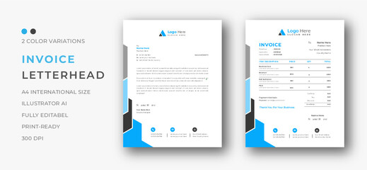 Professional invoice and letterhead design for corporate office. letterhead, invoice design illustration. Simple and creative modern corporate clean design..	

