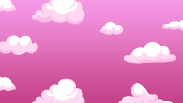 Animation fluffy pink clouds and sky moving from down to up.