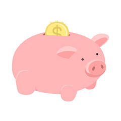 Money pig semi flat color vector object. Cute pink piggy bank. Full sized item on white. Encouragement of savings simple cartoon style illustration for web graphic design and animation