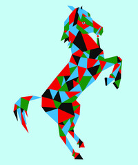 A bright, colorful and emotional circus show. Grace, strength, elegance are guessed in the silhouette of a circus horse. A colorful plot inside sets the mood.  Flat vector illustration.