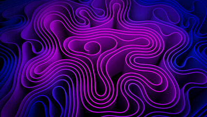 3d abstract wave lines folds background. Color gradient curves with texture paper, fabric, ribbons. Surreal, futuristic, psychedelic background.