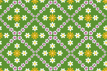 Abstract Floral Diagonal Squares Ditsy Spring Flowers Seamless Trendy Pattern Sweet Small Daisies Bright Chic Colors Perfect for Allover Print