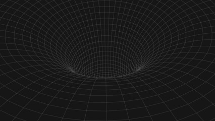 An abstract tunnel with a mesh structure. 3D grid of tunnels and corridors. Vector wormhole.