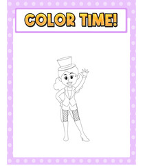 Worksheets template with color time! text magician girl outline