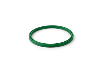 Green rubber gasket ring isolated on white background.