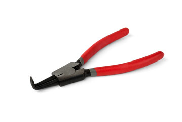 Quick-release pliers, gasoline clamp repair tool isolated on white background.