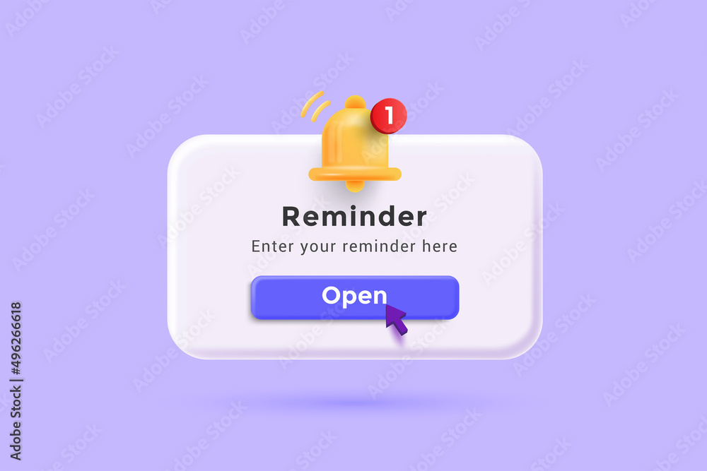 Fototapete reminder 3d illustration, notifications page with floating elements. business planning ,events, remi
