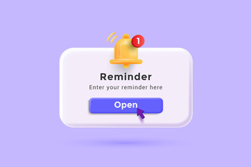Reminder 3D Illustration, Notifications page with floating elements. Business planning ,events, reminder and timetable with 3d rendering. Vector Illustration. - 496266618