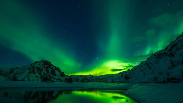 Timelapse of Aurora borealis northern lights. Aurora Borealis Milky Way Galaxy Rise Time Lapse Stars Over Mountains Simulated Northern Lights