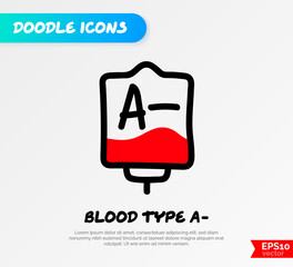 Blood bag with plasma. Doodle thin line icon. Blood donation. Blood type. Vector illustration.