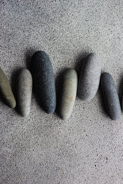 Overhead view of assorted stones on a table