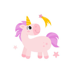 Cute vector illustration of a unicorn isolated on white