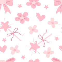 Seamless vector pattern with magic wand and flowers