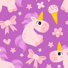 Seamless vector pattern with cute baby unicorns
