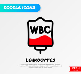 Blood bag with plasma. Doodle thin line icon. Blood donation. Blood type WBC. Vector illustration.