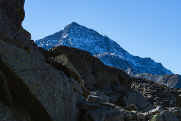 The mountains and the beauty of nature and woods of the Spluga valley: a tourist area in the Italian Alps, near the town of Campodolcino - September 2021.