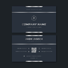 silver metallic on dark blue background business card template