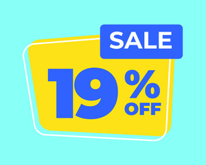 19% off tag nineteen percent discount sale blue letter yellow background