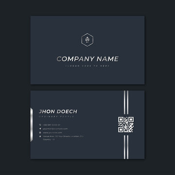 silver metallic on dark blue background business card template