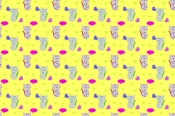 seamless cute cat pattern,cat wallpaper on yellow background