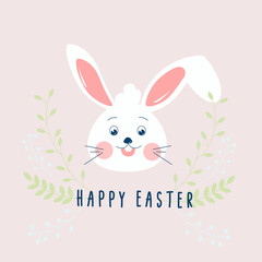 Happy Easter white hare with a smile