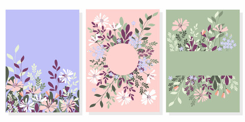 set of spring postcards with flowers and a place for text