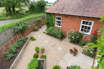 Fototapeta na wymiar Garden patio, UK garden landscaped garden design