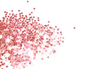 Rose gold glittering stars on white background in vintage colors