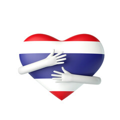 Thailand flag heart being hugged by arms. 3D Rendering