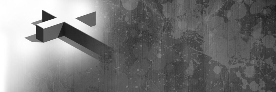 Digitally generated image of cross icon with copy on grey grunge background