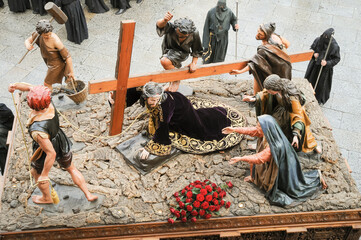 Holy Week in Zamora, Spain, procession of the Vulgo congregation brotherhood of Jesus Nazareno on...