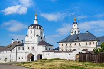 Fototapeta na wymiar Main entrance of Sviyazhsky Uspensky (Assumption) Monastery. Monastery was founded in 1555 and is now UNESCO site. Shot in Sviyazhsk, Russia