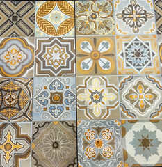 Ceramic Bathroom Tiles with Ornaments and Different Geometric Shapes. Interior Design.	
