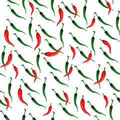 Watercolor pattern red and green hot peppers