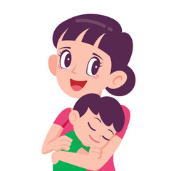 Flat design cartoon cute mother with smile holding baby in arm illustration